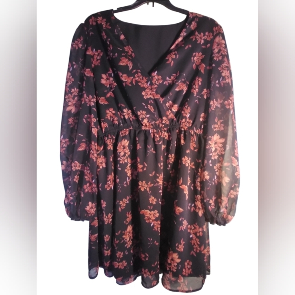 Floral Shear Dress Lining Elastic Waist Size L Dark Fairy Cottagecore